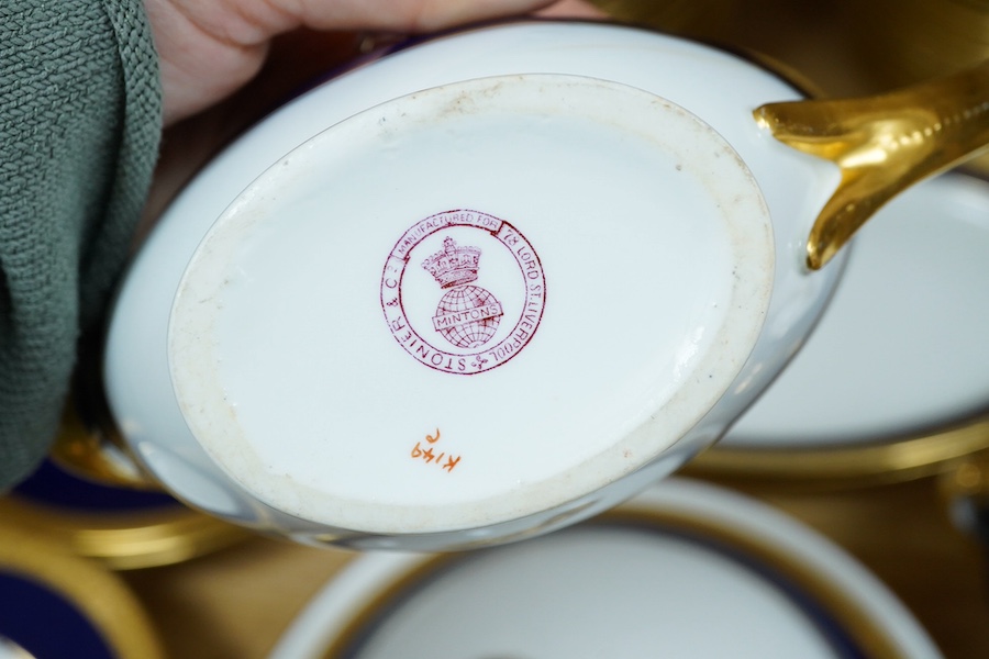 Mintons for Stonier & Co. gilt and blue part dinner service. Condition - mostly fair to good, some pieces with cracks